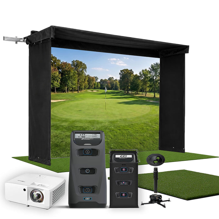 Foresight GC3 SportScreen Vanish LITE Hybrid-Retractable Golf Studio Complete Package | Home Golf Simulator Studio with Impact Screen, Enclosure, Hitting Mat, Putting Turf & Projector