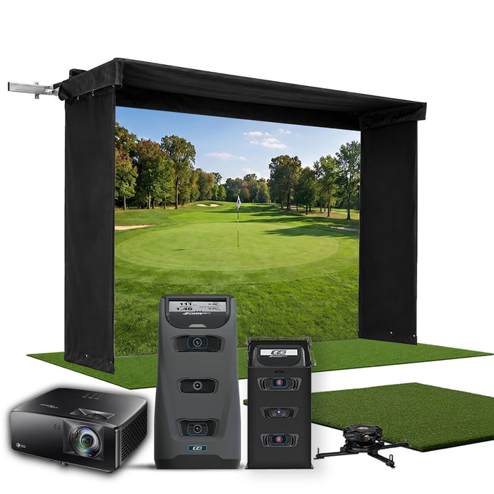 Foresight GC3 SportScreen Vanish LITE Hybrid-Retractable Golf Studio Complete Package | Home Golf Simulator Studio with Impact Screen, Enclosure, Hitting Mat, Putting Turf & Projector