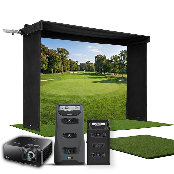 Foresight GC3 SportScreen Vanish LITE Hybrid-Retractable Golf Studio Complete Package | Home Golf Simulator Studio with Impact Screen, Enclosure, Hitting Mat, Putting Turf & Projector
