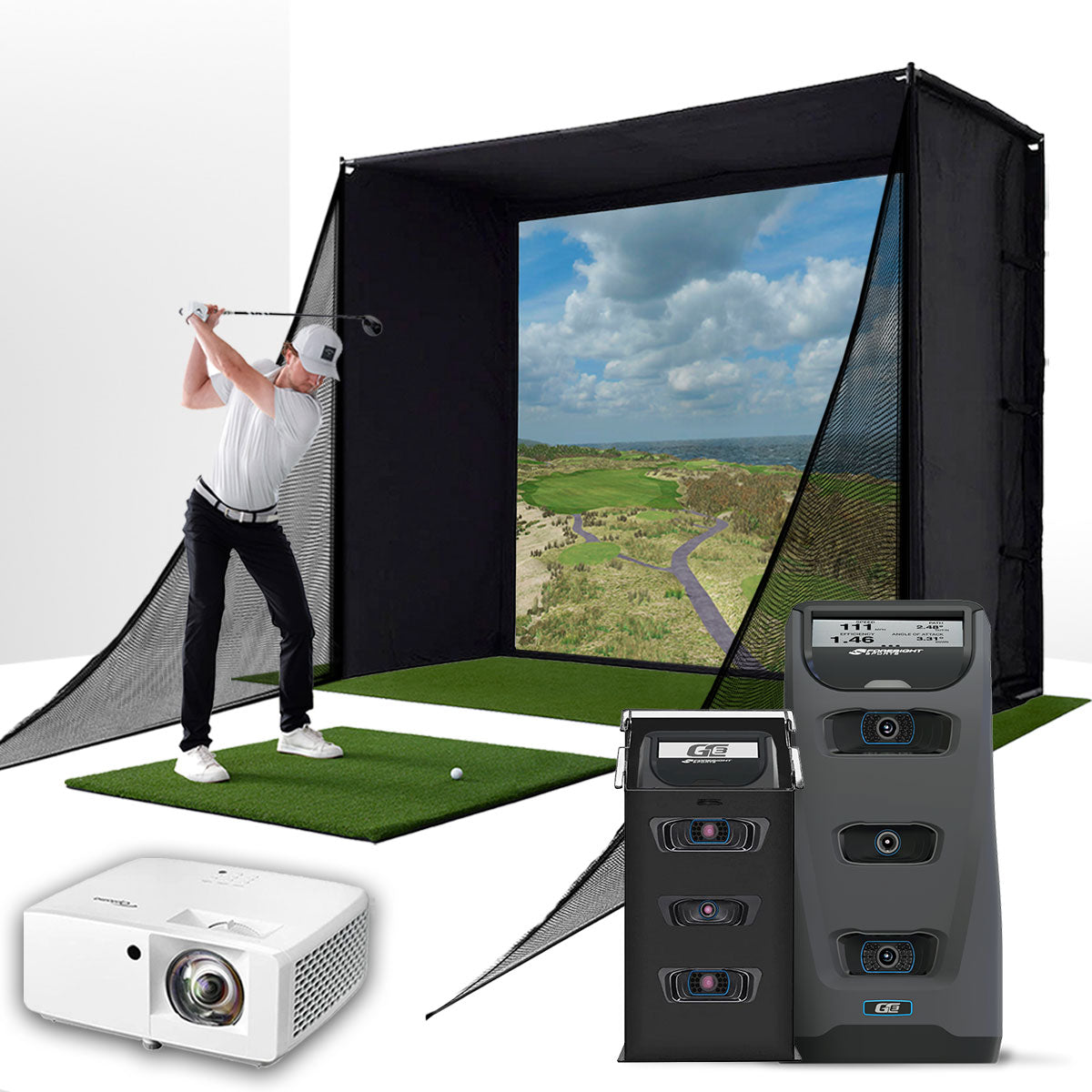 Everything You Need for a Foresight GC3 with LINK (Certified Pre-Owned) & PlayBetter SimStudio™ Home Golf Simulator Package