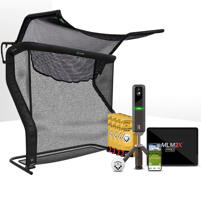 Rapsodo MLM2XPRO Golf Launch Monitor & Simulator Home Net Studio with The Net Return Premium Hitting Net Package