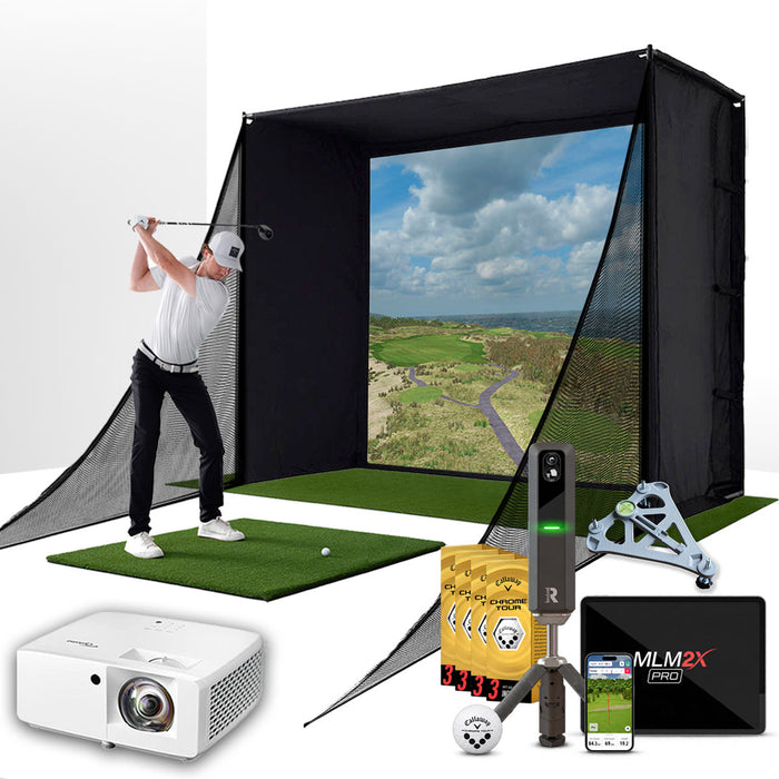 Rapsodo MLM2XPRO with PlayBetter SimStudio™ COMPLETE Package | Golf Simulator Studio with Impact Screen, Enclosure, Side Barriers, Hitting/Putting Mats, Projector & Alignment Stand