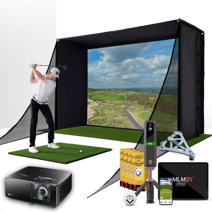 Rapsodo MLM2XPRO with PlayBetter SimStudio™ COMPLETE Package | Golf Simulator Studio with Impact Screen, Enclosure, Side Barriers, Hitting/Putting Mats, Projector & Alignment Stand