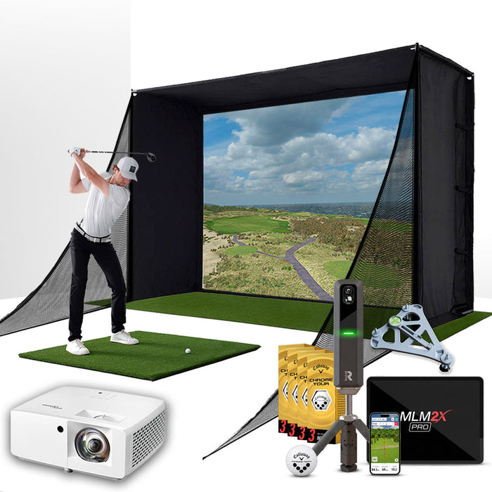 Rapsodo MLM2XPRO with PlayBetter SimStudio™ COMPLETE Package | Golf Simulator Studio with Impact Screen, Enclosure, Side Barriers, Hitting/Putting Mats, Projector & Alignment Stand