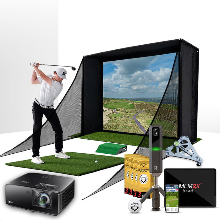 Rapsodo MLM2XPRO with PlayBetter SimStudio™ COMPLETE Package | Golf Simulator Studio with Impact Screen, Enclosure, Side Barriers, Hitting/Putting Mats, Projector & Alignment Stand