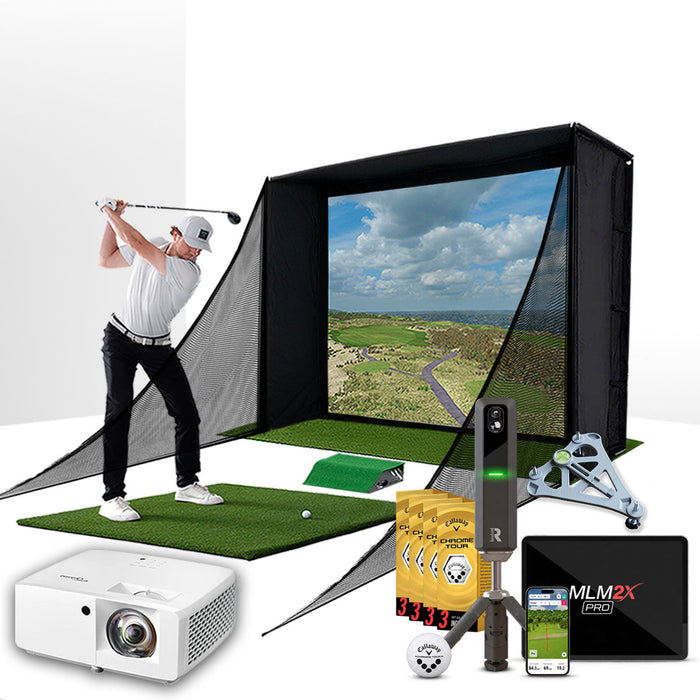 Rapsodo MLM2XPRO with PlayBetter SimStudio™ COMPLETE Package | Golf Simulator Studio with Impact Screen, Enclosure, Side Barriers, Hitting/Putting Mats, Projector & Alignment Stand