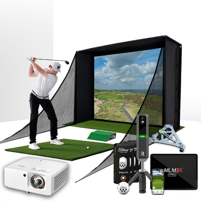 Rapsodo MLM2XPRO with PlayBetter SimStudio™ COMPLETE Package | Golf Simulator Studio with Impact Screen, Enclosure, Side Barriers, Hitting/Putting Mats, Projector & Alignment Stand