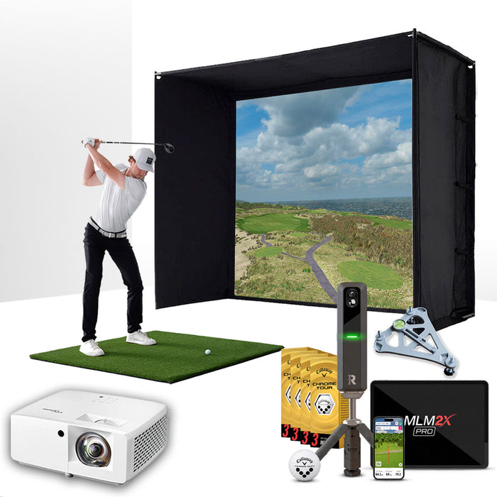 Rapsodo MLM2XPRO with PlayBetter SimStudio™ ESSENTIALS Package | Golf Simulator Studio with Impact Screen, Enclosure, Hitting Mat, Projector & Alignment Stand