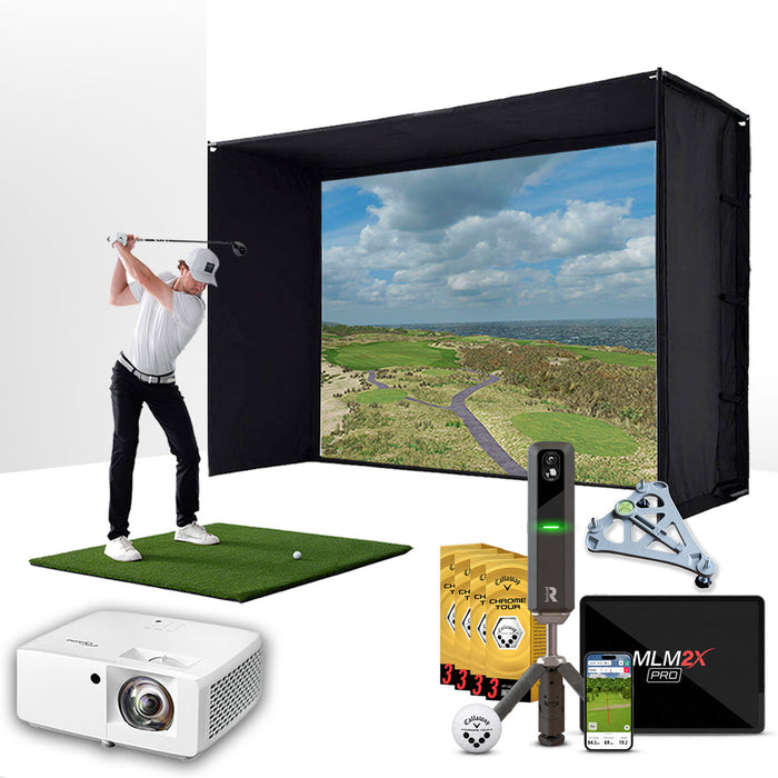 Rapsodo MLM2XPRO with PlayBetter SimStudio™ ESSENTIALS Package | Golf Simulator Studio with Impact Screen, Enclosure, Hitting Mat, Projector & Alignment Stand
