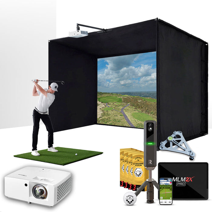 Rapsodo MLM2XPRO with PlayBetter SimStudio™ ESSENTIALS Package | Golf Simulator Studio with Impact Screen, Enclosure, Hitting Mat, Projector & Alignment Stand