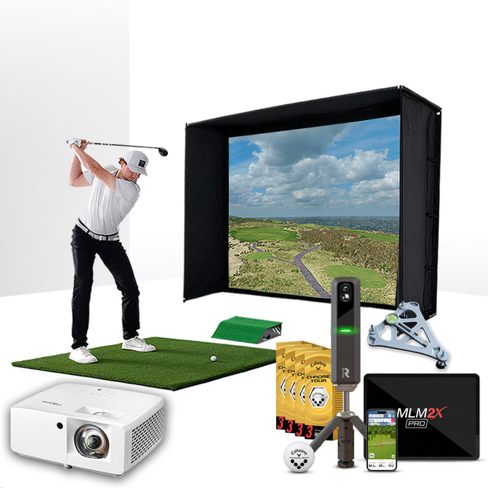 Rapsodo MLM2XPRO with PlayBetter SimStudio™ ESSENTIALS Package | Golf Simulator Studio with Impact Screen, Enclosure, Hitting Mat, Projector & Alignment Stand