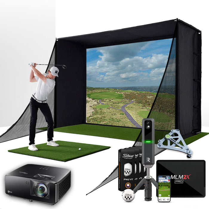 Rapsodo MLM2XPRO with PlayBetter SimStudio™ COMPLETE Package | Golf Simulator Studio with Impact Screen, Enclosure, Side Barriers, Hitting/Putting Mats, Projector & Alignment Stand