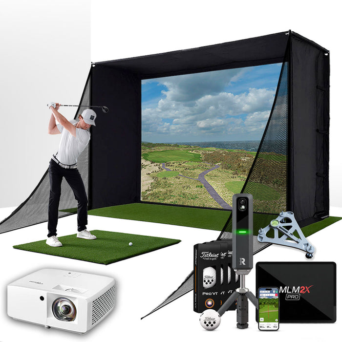 Rapsodo MLM2XPRO with PlayBetter SimStudio™ COMPLETE Package | Golf Simulator Studio with Impact Screen, Enclosure, Side Barriers, Hitting/Putting Mats, Projector & Alignment Stand