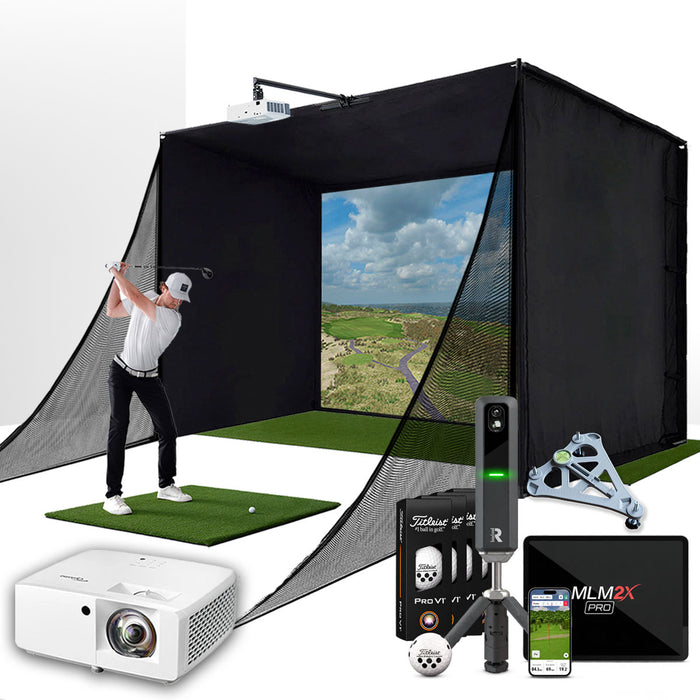 Rapsodo MLM2XPRO with PlayBetter SimStudio™ COMPLETE Package | Golf Simulator Studio with Impact Screen, Enclosure, Side Barriers, Hitting/Putting Mats, Projector & Alignment Stand