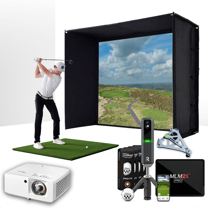 Rapsodo MLM2XPRO with PlayBetter SimStudio™ ESSENTIALS Package | Golf Simulator Studio with Impact Screen, Enclosure, Hitting Mat, Projector & Alignment Stand