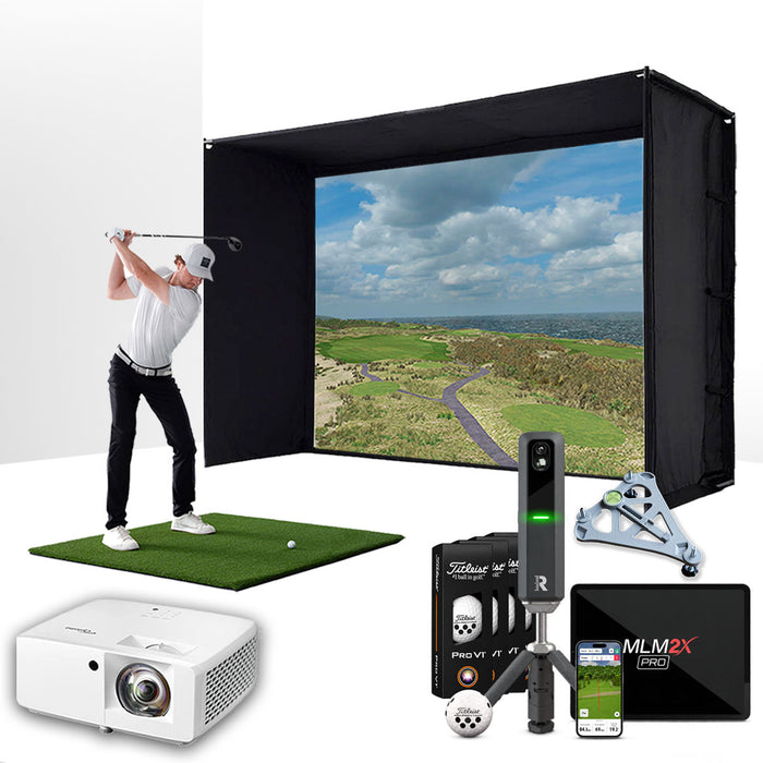 Rapsodo MLM2XPRO with PlayBetter SimStudio™ ESSENTIALS Package | Golf Simulator Studio with Impact Screen, Enclosure, Hitting Mat, Projector & Alignment Stand