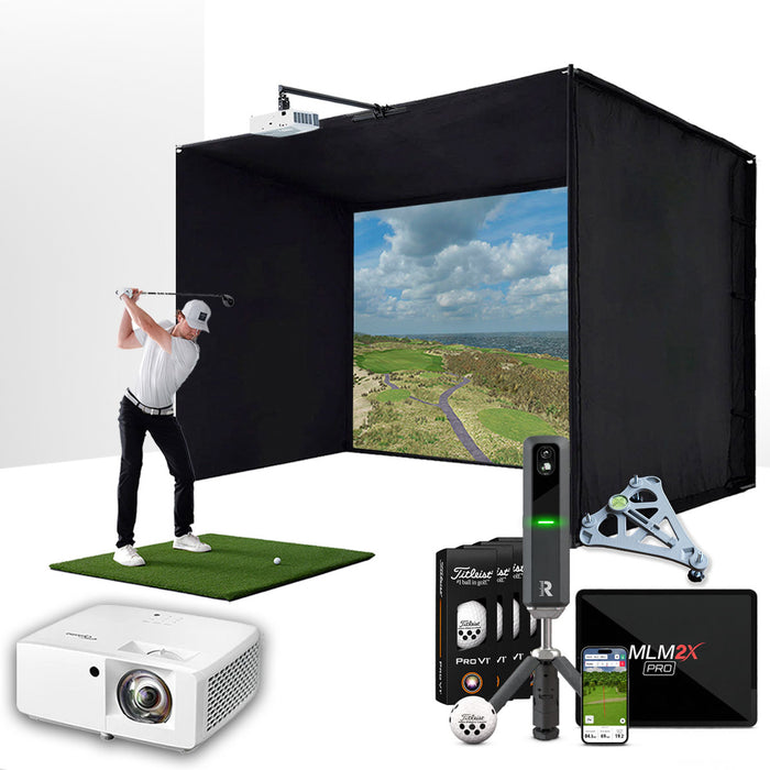 Rapsodo MLM2XPRO with PlayBetter SimStudio™ ESSENTIALS Package | Golf Simulator Studio with Impact Screen, Enclosure, Hitting Mat, Projector & Alignment Stand