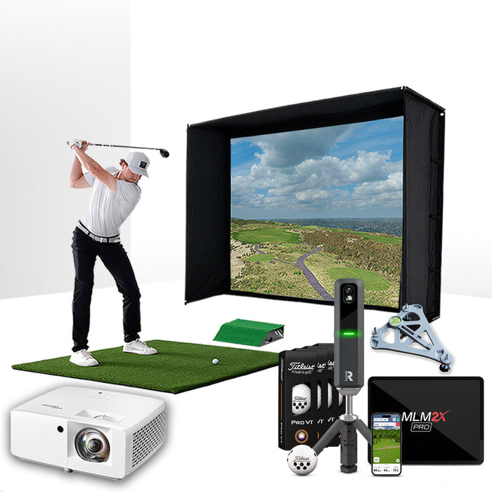 Rapsodo MLM2XPRO with PlayBetter SimStudio™ ESSENTIALS Package | Golf Simulator Studio with Impact Screen, Enclosure, Hitting Mat, Projector & Alignment Stand