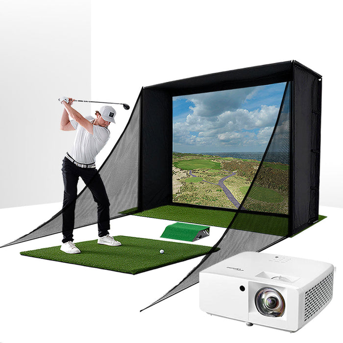 PlayBetter SimStudio™ COMPLETE Home Golf Simulator Package | Enclosure, Impact Screen, Hitting/Putting Mats, Side Barriers & Projector