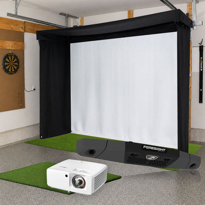 ProTee VX SportScreen Vanish LITE Semi-Retractable Golf Studio Complete Package | Home Golf Simulator Studio with Impact Screen, Enclosure, Hitting Mat, Putting Turf & Projector