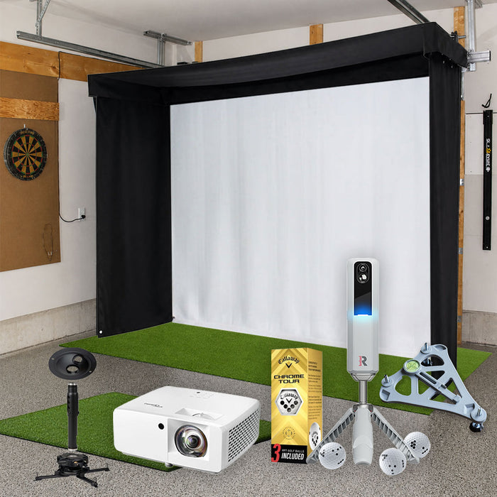 Rapsodo MLM2PRO SportScreen Vanish LITE Semi-Retractable Golf Studio Complete Package | Home Golf Simulator Studio with Impact Screen, Enclosure, Hitting Mat, Putting Turf & Projector