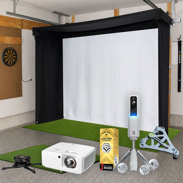 Rapsodo MLM2PRO SportScreen Vanish LITE Semi-Retractable Golf Studio Complete Package | Home Golf Simulator Studio with Impact Screen, Enclosure, Hitting Mat, Putting Turf & Projector