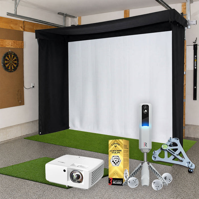 Rapsodo MLM2PRO SportScreen Vanish LITE Semi-Retractable Golf Studio Complete Package | Home Golf Simulator Studio with Impact Screen, Enclosure, Hitting Mat, Putting Turf & Projector
