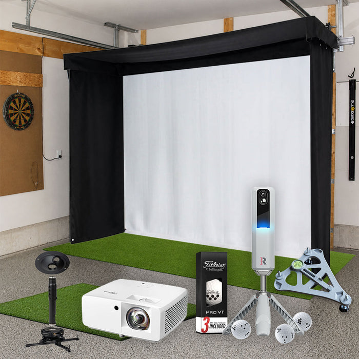 Rapsodo MLM2PRO SportScreen Vanish LITE Semi-Retractable Golf Studio Complete Package | Home Golf Simulator Studio with Impact Screen, Enclosure, Hitting Mat, Putting Turf & Projector