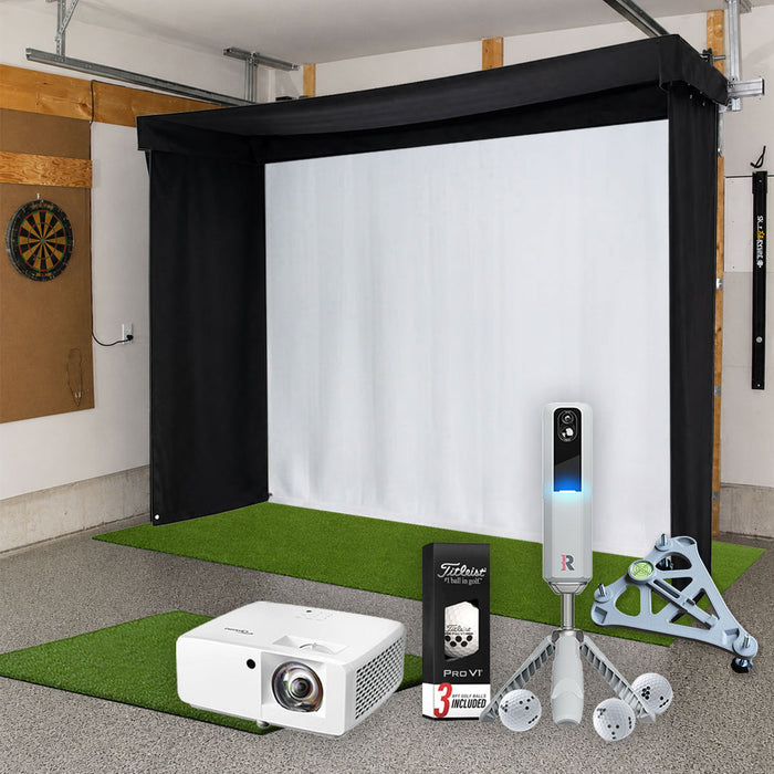 Rapsodo MLM2PRO SportScreen Vanish LITE Semi-Retractable Golf Studio Complete Package | Home Golf Simulator Studio with Impact Screen, Enclosure, Hitting Mat, Putting Turf & Projector