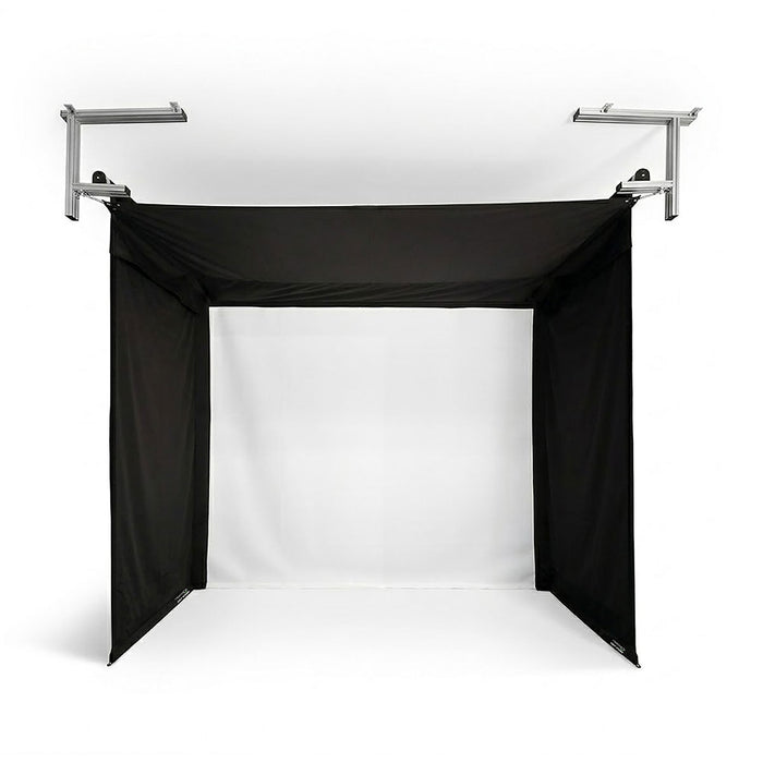 SportScreen Vanish Retractable Golf Studio Complete Package by Golficity | Home Golf Simulator Studio with Impact Screen, Enclosure, Hitting Mat, Putting Turf & Projector