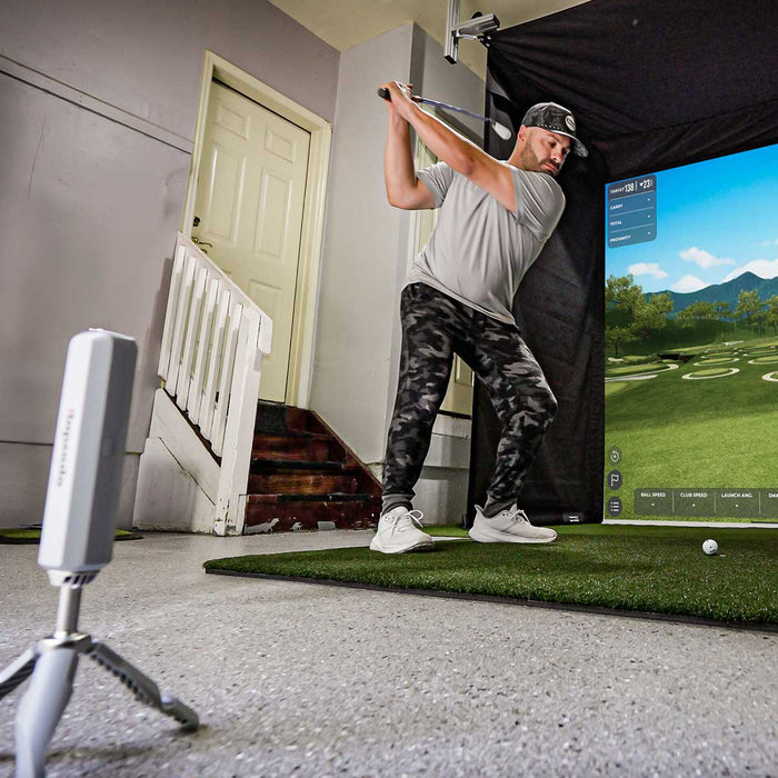 Bushnell LPi Circle B SportScreen Vanish Retractable Golf Studio Complete Package | Home Golf Simulator Studio with Impact Screen, Enclosure, Hitting Mat, Putting Turf & Projector