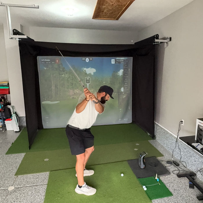 SkyTrak+ SportScreen Vanish Retractable Golf Studio Complete Package | Home Golf Simulator Studio with Impact Screen, Enclosure, Hitting Mat, Putting Turf, Projector & 1-Year FREE Foresight Course Play
