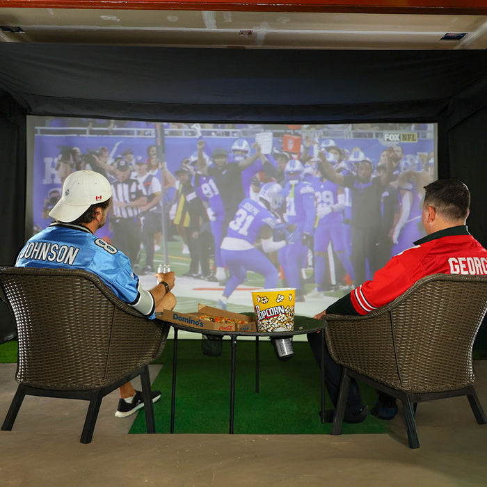 SportScreen Vanish Retractable Golf Studio Complete Package by PlayBetter | Home Golf Simulator Studio with Impact Screen, Enclosure, Hitting Mat, Putting Turf & Projector