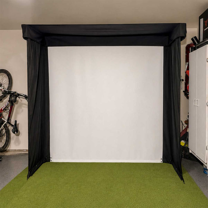 SportScreen Vanish LITE Hybrid-Retractable Golf Studio Complete Package by PlayBetter | Home Golf Simulator Studio with Impact Screen, Enclosure, Hitting Mat, Putting Turf & Projector