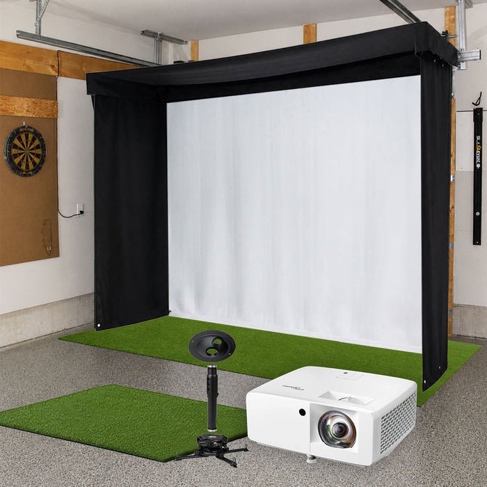 SportScreen Vanish LITE Semi-Retractable Golf Studio Complete Package by PlayBetter | Home Golf Simulator Studio with Impact Screen, Enclosure, Hitting Mat, Putting Turf & Projector