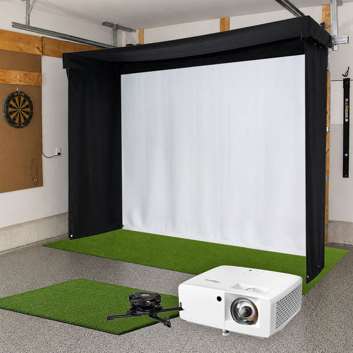 SportScreen Vanish LITE Semi-Retractable Golf Studio Complete Package by PlayBetter | Home Golf Simulator Studio with Impact Screen, Enclosure, Hitting Mat, Putting Turf & Projector
