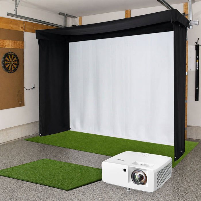 SportScreen Vanish LITE Semi-Retractable Golf Studio Complete Package by PlayBetter | Home Golf Simulator Studio with Impact Screen, Enclosure, Hitting Mat, Putting Turf & Projector