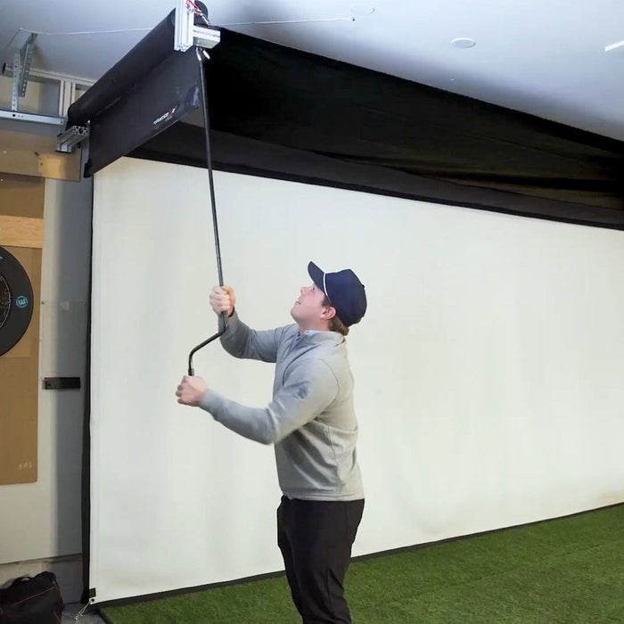 SportScreen Vanish Retractable Golf Studio Complete Package by Golficity | Home Golf Simulator Studio with Impact Screen, Enclosure, Hitting Mat, Putting Turf & Projector