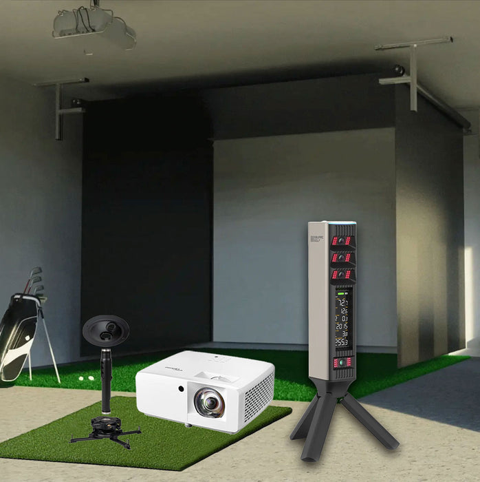 Square Golf Omni SportScreen Vanish Retractable Golf Studio Complete Package | Home Golf Simulator Studio with Impact Screen, Enclosure, Hitting Mat, Putting Turf & Projector