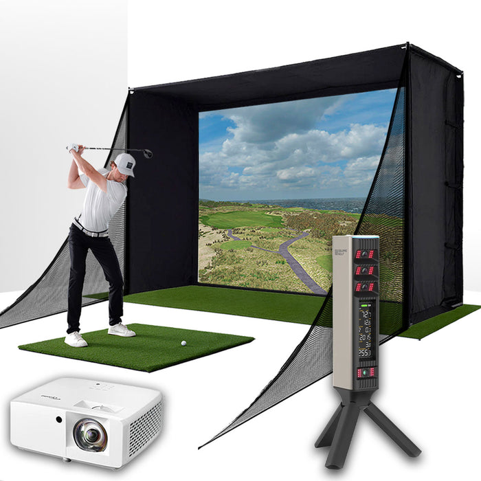 Square Golf Omni with PlayBetter SimStudio™ COMPLETE Package | Golf Simulator Studio with Impact Screen, Enclosure, Side Barriers, Hitting/Putting Mats & Projector