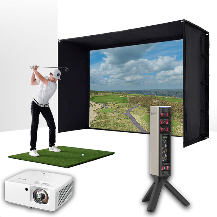 Square Golf Omni with PlayBetter SimStudio™ ESSENTIALS Package | Golf Simulator Studio with Impact Screen, Enclosure, Hitting Mat & Projector