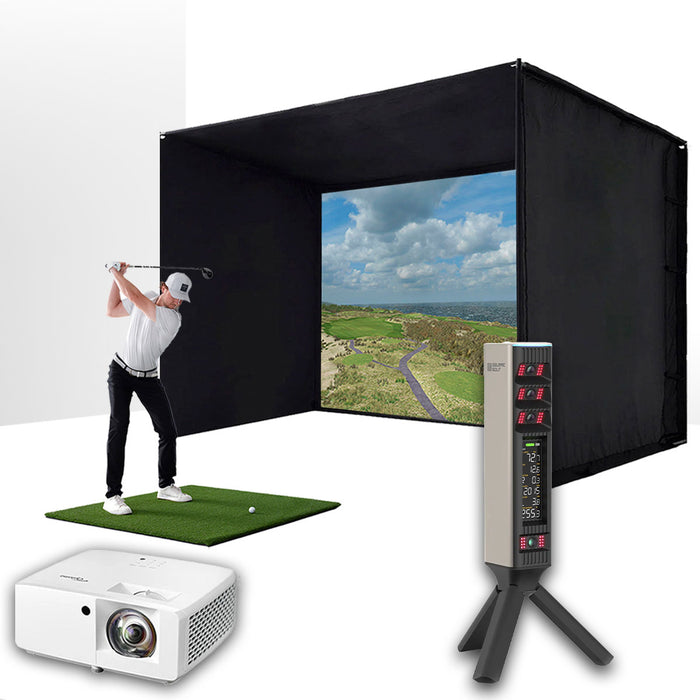 Square Golf Omni with PlayBetter SimStudio™ ESSENTIALS Package | Golf Simulator Studio with Impact Screen, Enclosure, Hitting Mat & Projector