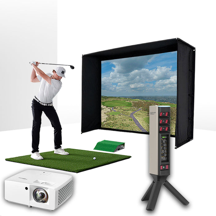 Square Golf Omni with PlayBetter SimStudio™ ESSENTIALS Package | Golf Simulator Studio with Impact Screen, Enclosure, Hitting Mat & Projector