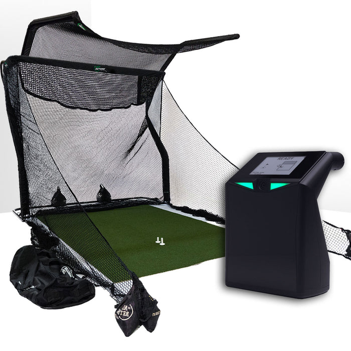 TruGolf LaunchBox Golf Launch Monitor Home Net Studio with The Net Return Premium Hitting Net Package