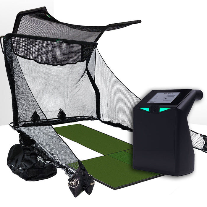 TruGolf LaunchBox Golf Launch Monitor Home Net Studio with The Net Return Premium Hitting Net Package