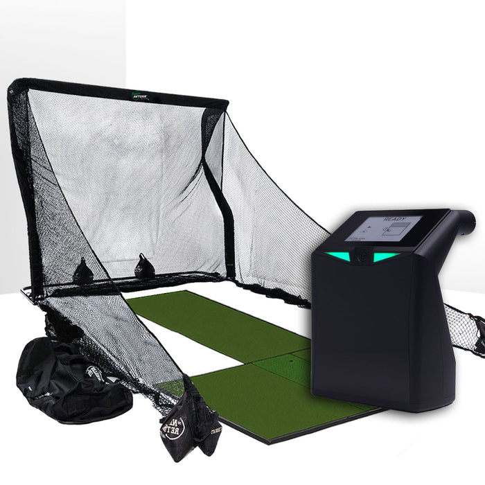 TruGolf LaunchBox Golf Launch Monitor Home Net Studio with The Net Return Premium Hitting Net Package