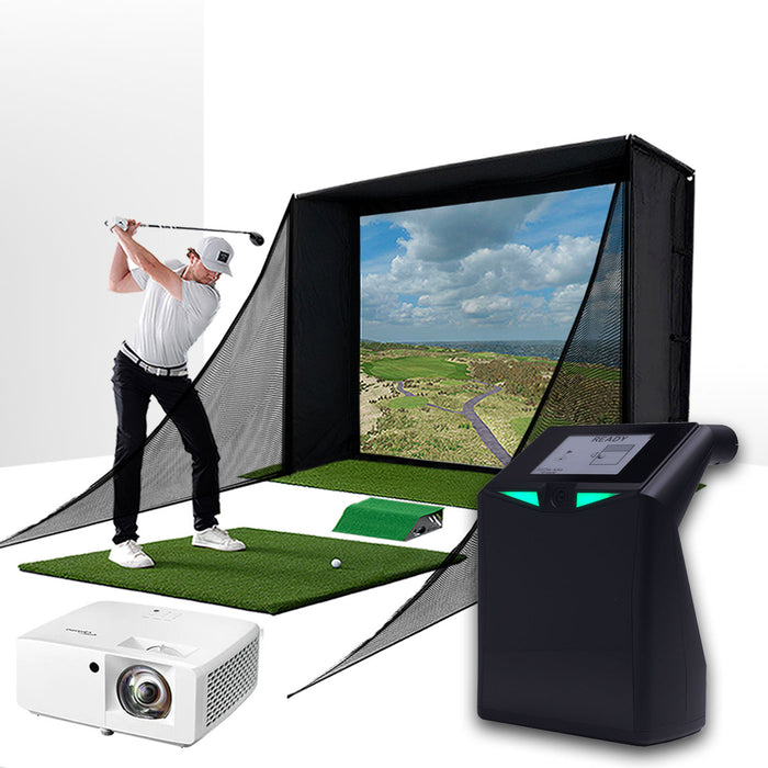 TruGolf LaunchBox with PlayBetter SimStudio™ COMPLETE Package | Golf Simulator Studio with Impact Screen, Enclosure, Side Barriers, Hitting/Putting Mats & Projector