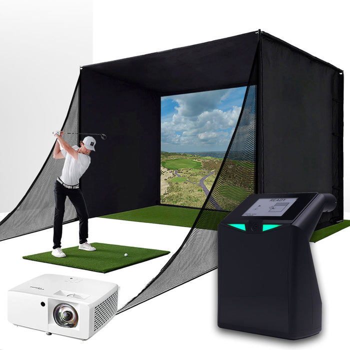 TruGolf LaunchBox with PlayBetter SimStudio™ COMPLETE Package | Golf Simulator Studio with Impact Screen, Enclosure, Side Barriers, Hitting/Putting Mats & Projector