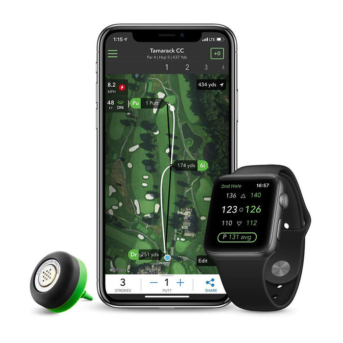 Arccos Caddie App Connected to Smartphone and Compatible Golf Watch