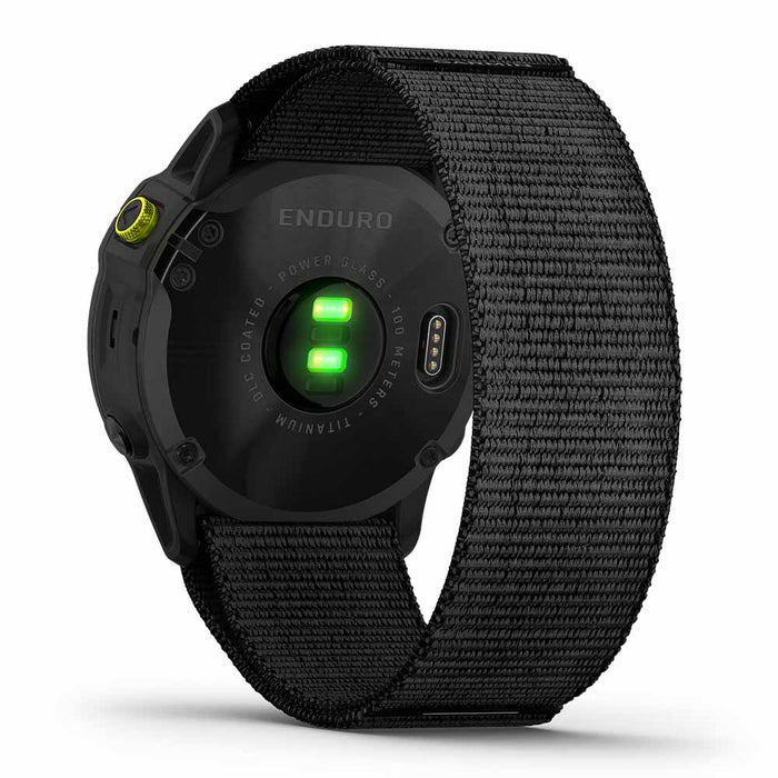 Garmin Enduro Ultraperformance Multisport GPS Watch - Carbon Gray DLC Titanium with Black UltraFit Nylon Band - Back Angle